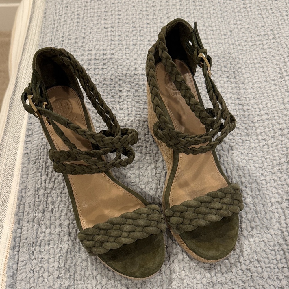 Tory Burch Olive Wedge Sandals